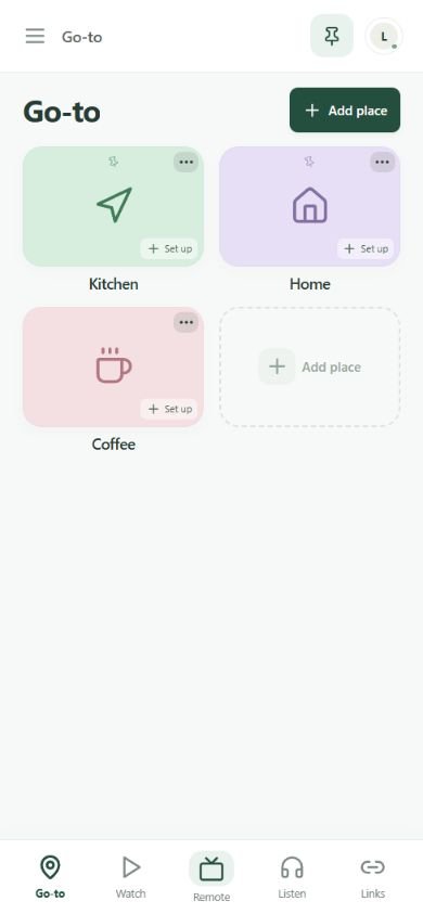 LifeMacro Go-to screen with colorful Kitchen, Home, and Coffee shortcut tiles